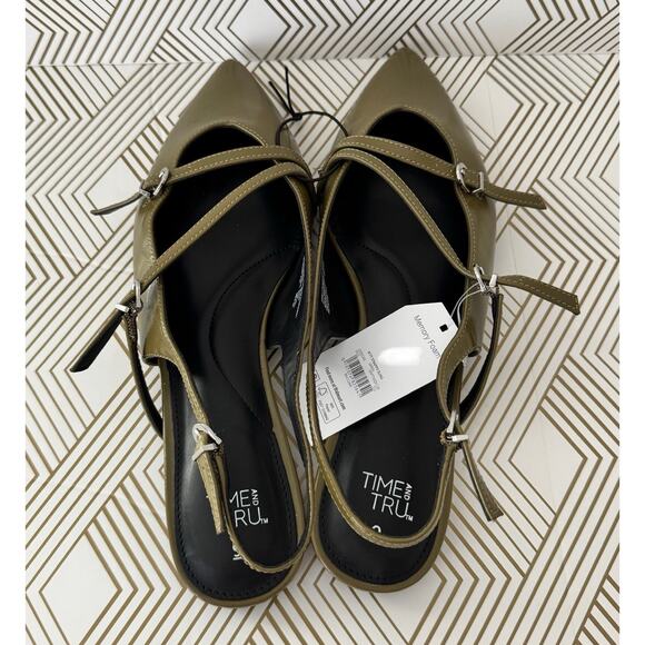 Time And Tru Women’s Strappy Sling Back Flats Green Multi Size NWT - Picture 3 of 8